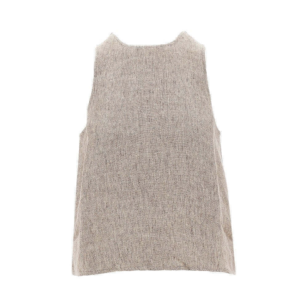 Emporio Armani Linen Top With Faux Leather Detail